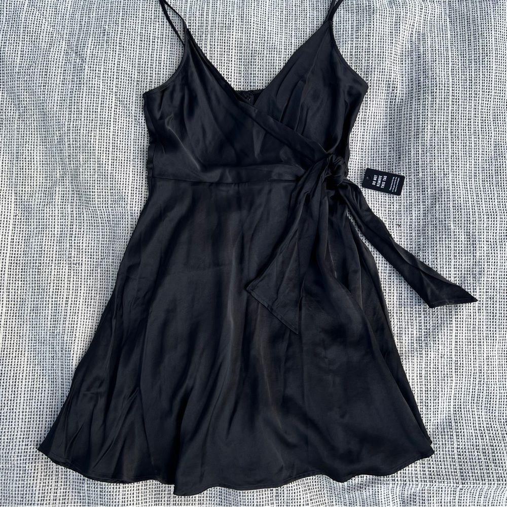EXPRESS Black Satin Wrap Mini Dress